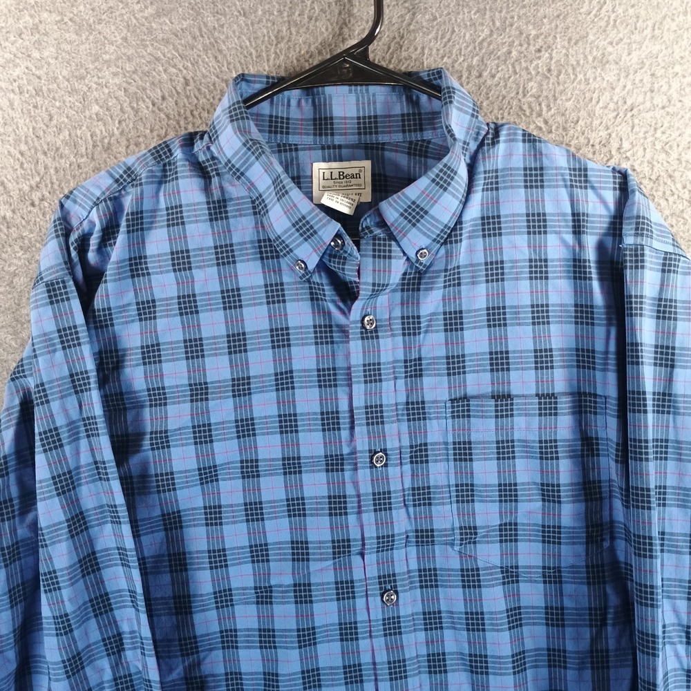 LL Bean Wrinkle-Free Kennebunk Sport Shirt Men XL Traditional Fit Check Blue Red - Picture 2 of 8
